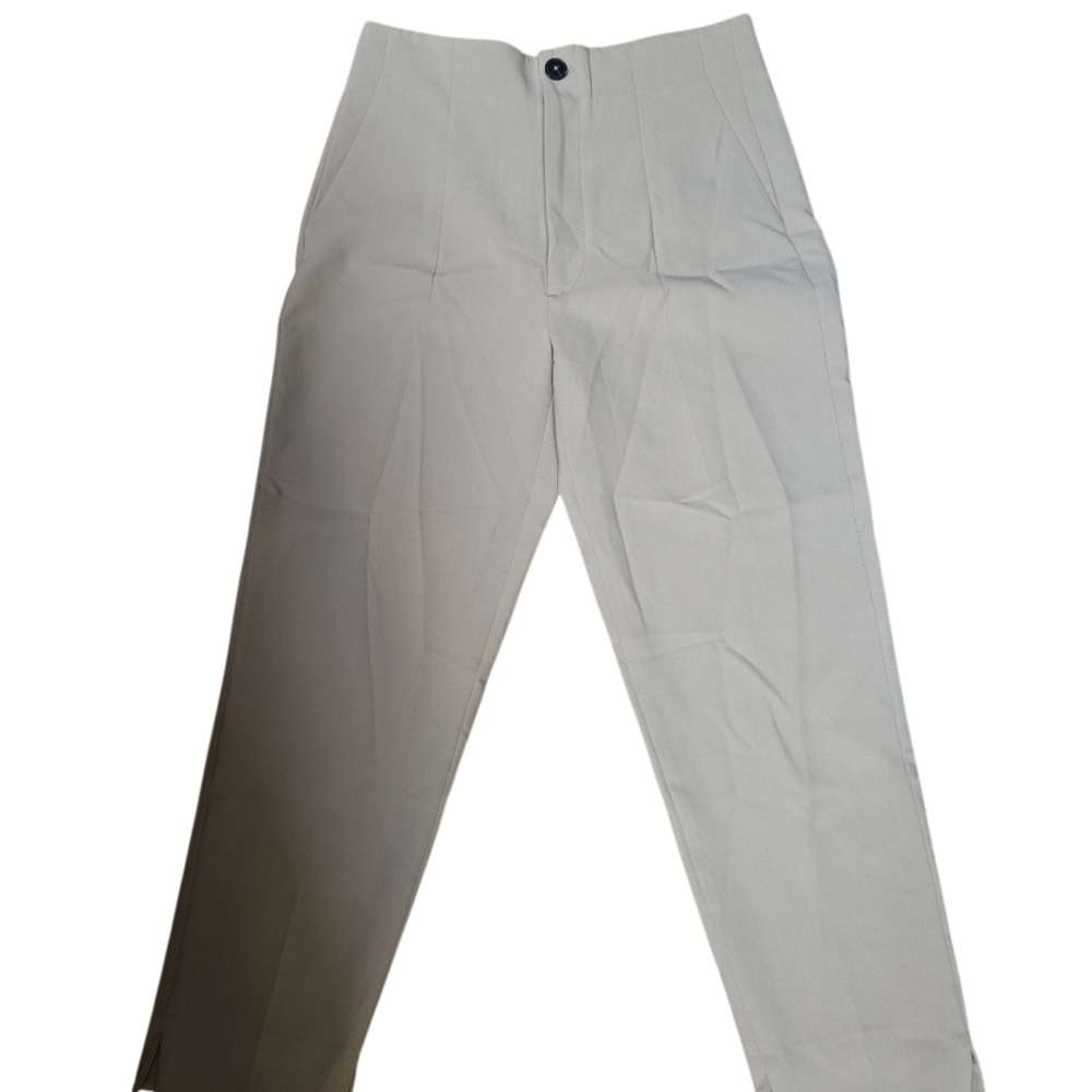 Zara Women's Light Khaki High-Waist Pleated Dress Pants